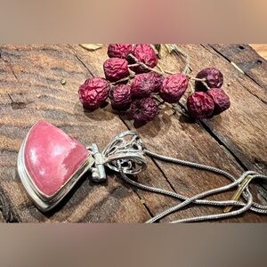 Bali Style Necklace Pink Rhodochrosite Sterling Triangular Italian Chain 19